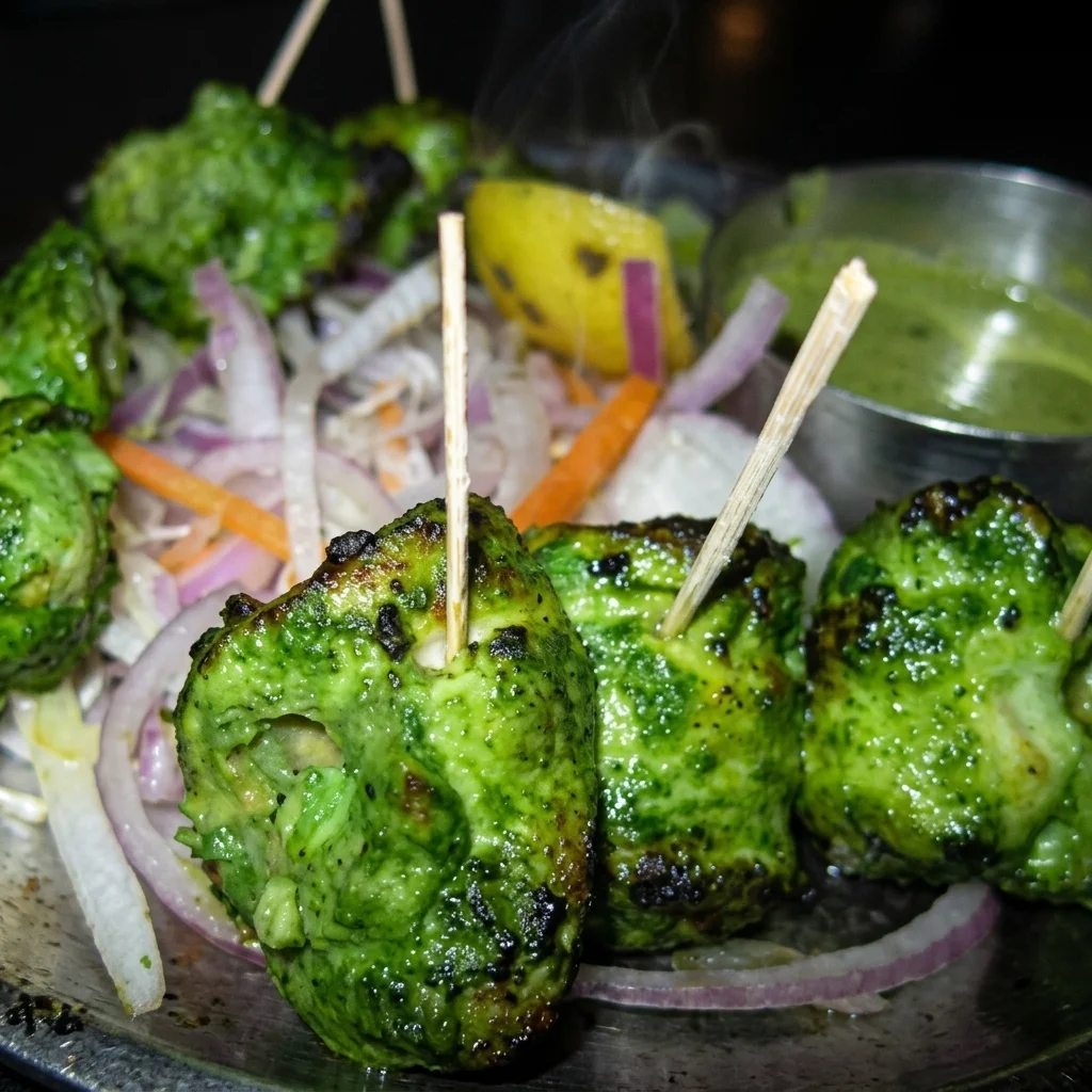 Green chicken tikka marinated with mint, fenugreek and green chillies, grilled in the tandoor at Shehnai Restaurant on Main Street West, Hamilton
